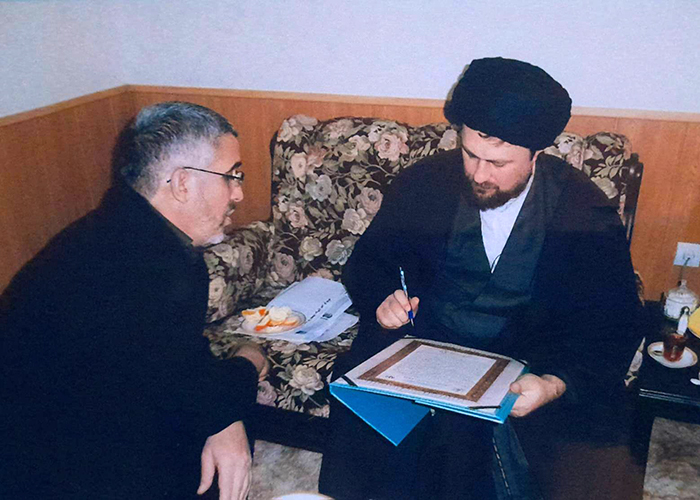 دیدار آیت الله سید حسن خمینی با استاد جانباز اکبر کشاورز شیرازی
